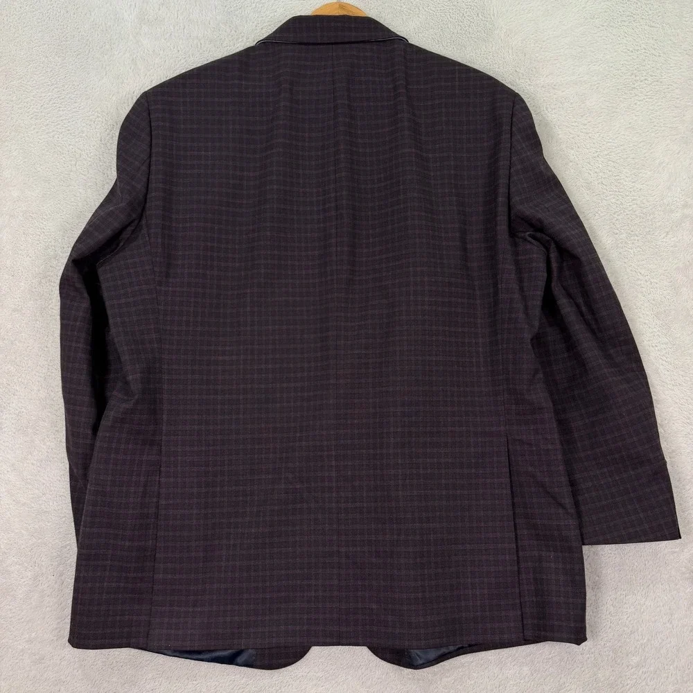 NEW Tommy Hilfiger Mens 46R Blazer Maroon Blue Plaid Micro Check 2 Button Jacket